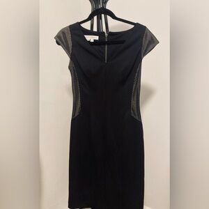 Maggy London Slimming Size 6 Dress Black Mesh Sleek Cap Sleeve Stretch Lined
